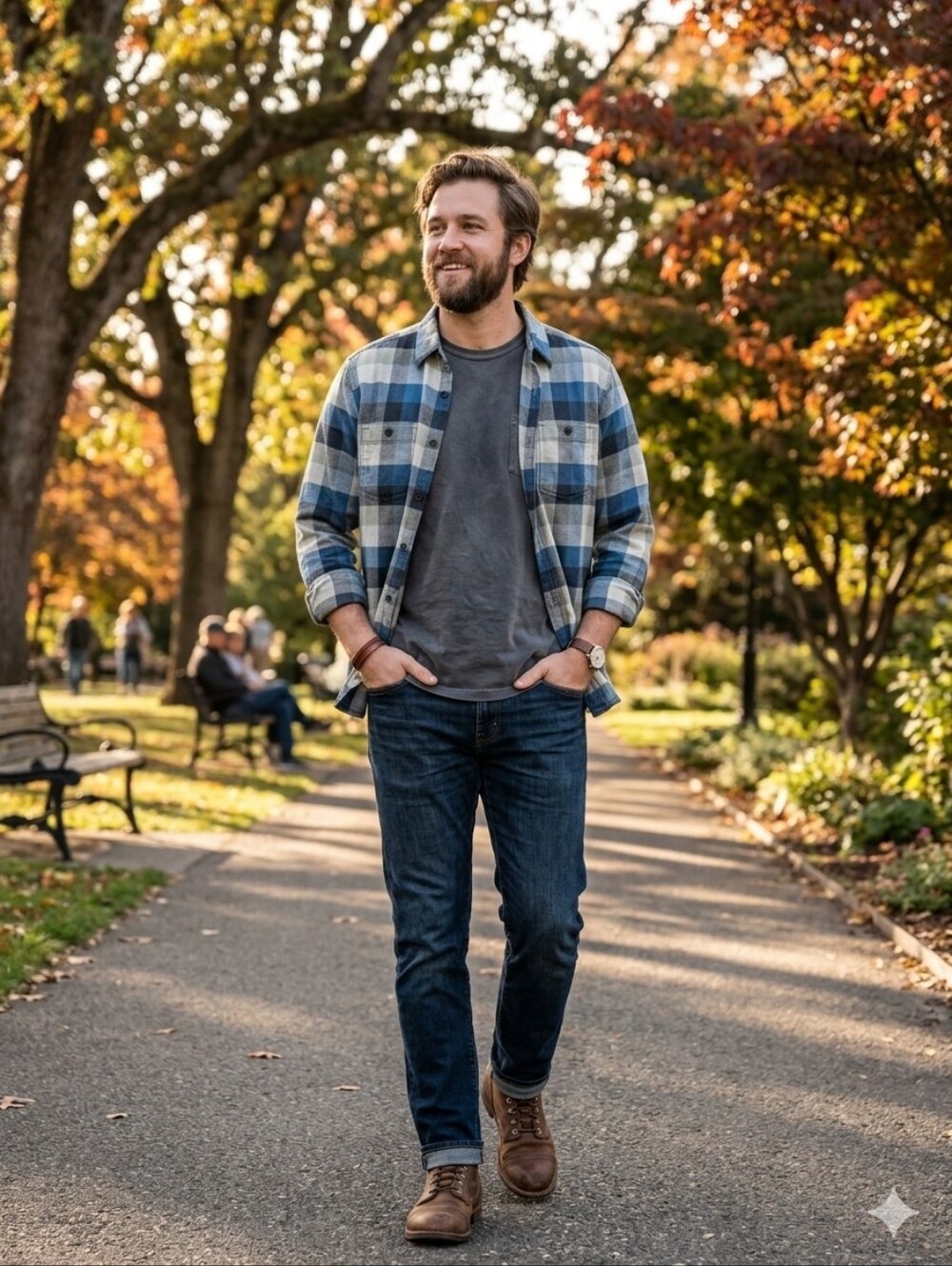 Wind River Casual Plaid Button-Down Shirt in Blue & Gray